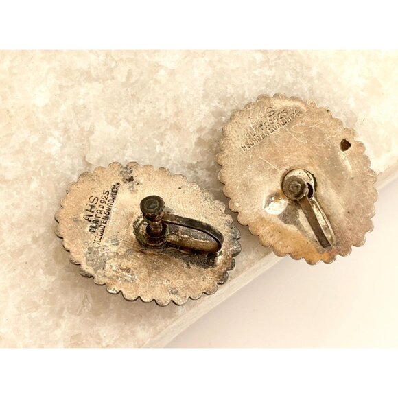 Taxco Mexico Black Onyx Screw Back 925 Sterling Silver Vintage Stud Earrings - Picture 7 of 13